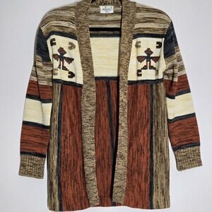 Vintage 70s Tribal Cardigan Sweater Riddles By Elliot Knit Boho Bohemian Retro